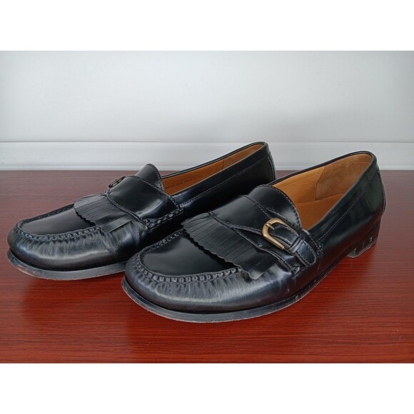 Cole Haan Pinch Air Buckle Tassled Loafers Size 13D Black Leather Slip On EUC - Picture 1 of 8